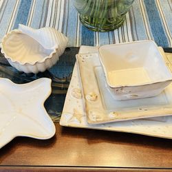 35 Piece Sanoma Life & Style  Beige Seaside Shell Pattern  Dish Set