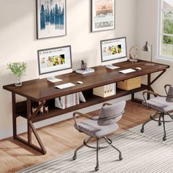 Tribesigns 78.74" Two Person Desk, Large Computer Desk with Storage Shelf Brand new still in the box (159)