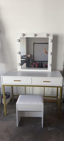 White Vanity Table with Chair