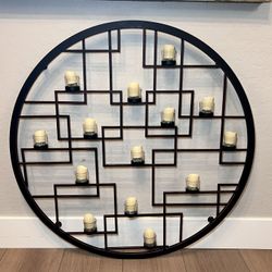 36” Round Modern Heavy Metal 14 LED Tea Light Candle Holder Wall Decor- w/ Remote