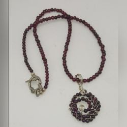 Vintage Beaded Garnet Wire Wrapped Necklace