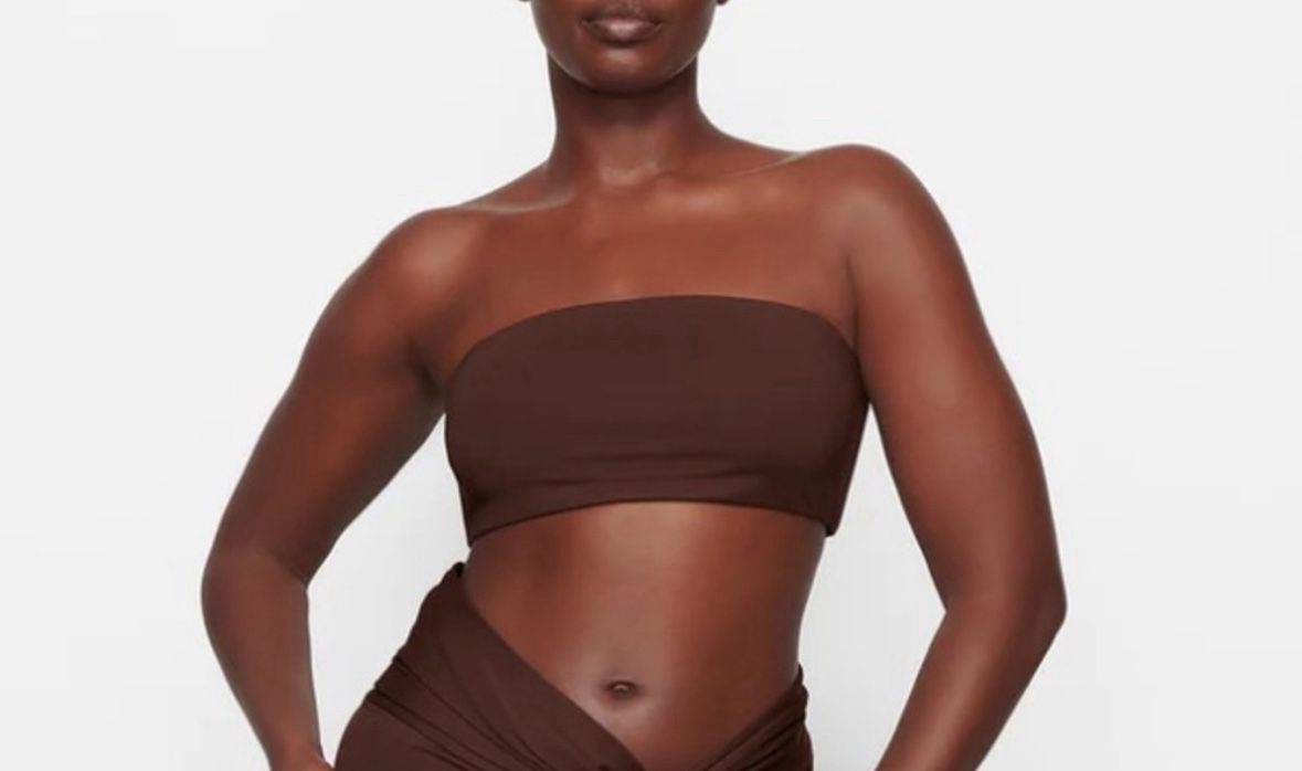 Skims Size Large Swim Bandeau Bikini Top Cocoa NWT Missing Strap