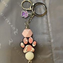 Pink and Cream Paw Keychain