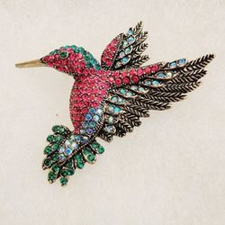 Multi Color Crystal Hummingbird Brooch Pendant 