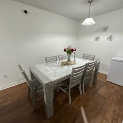 Beautiful Dining Table with 6 Chairs - Modern White/Gray Set
