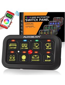 Auxbeam 8 Gang Switch Panel RGB AR-800 Toggle Momentary Pulsed Bluetooth Switch Panel for Truck SUV UTV ATV Marine RV Camper Van, Multifunction 12-24V