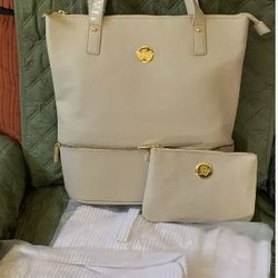 Joy Mangano Leather Tote Bag Ensemble 