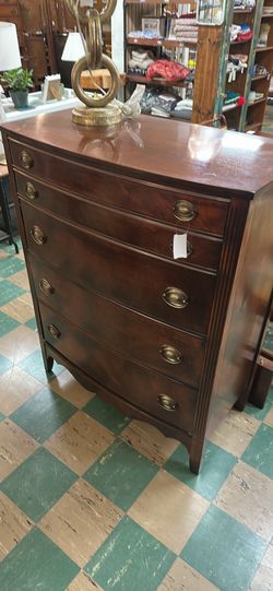 Vintage Mahogany 5 Drawer Tallboy w/ Brass Pulls