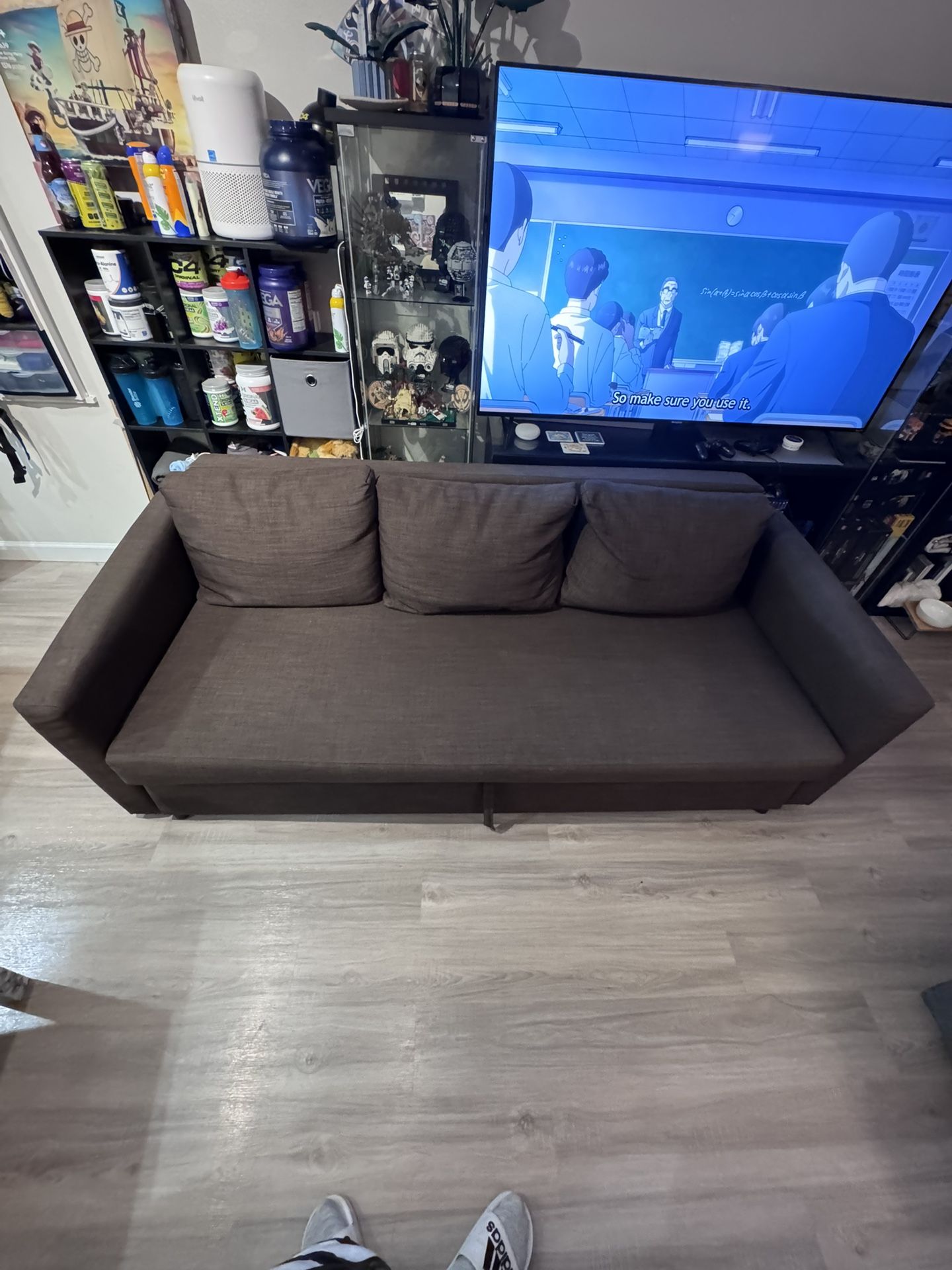 IKEA FRIHETEN Sleeper Sofa Bed with Storage – Dark Brown Fabric, Queen Size