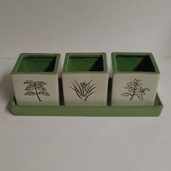 3 Pot Herb Container with Base in Green