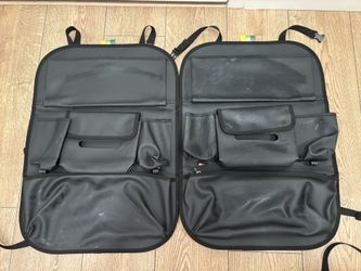 Car Seat Organizers Waterproof Backseat Protector with Storage Pocket Large Leather Kick Mats for Kids Pets Automobile SUV Truck (Beige, Large Pocket)