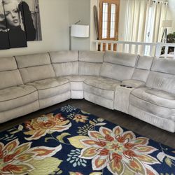 Suede Gray Couch W/Electric Recliners