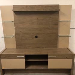 TV stand w/sliding doors and glass shelves
