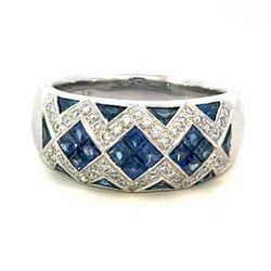 Woman’s Ladies 18k White Gold Sapphire And Diamond Band Ring Size 7.5 GP3095586