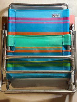Rio Beach Low Lightweight Folding Beach Chair Striped Pattern Wood Armrests NICE