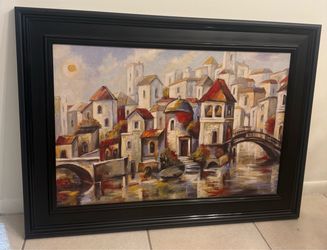 Framed Oil Painting European Village Scenery
