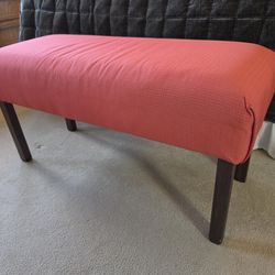 Red Bench with brown wood legs
42"w x 17"d x 20"h