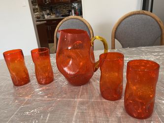 Artisan Water Jug And Matching Glasses (BRAND NEW)
