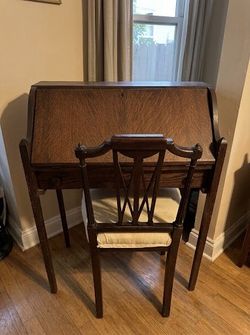 Antique Oak Roll Top Desk with Chair
