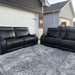 Dark Grey Sofa And Loveseat Leather Power Recliner ! 🚚✅