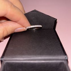 (size 7) 2.00 MM Round Cut Colorless Moissanite Wedding Band, 3/4 Eternity  Diamond Silver Band, Woman Matching Engagement Band, Bridal Ring Set