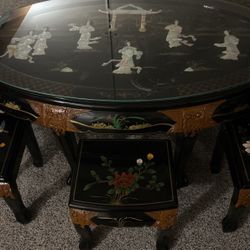 Black Lacquer Coffee Table with small chairs