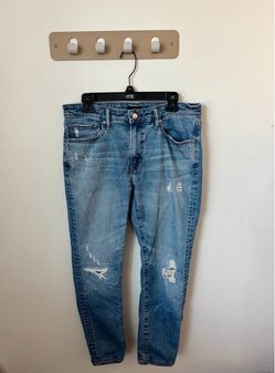 Uniqlo Mens Ultra Stretch Skinny Jeans Waist 33 Blue Distressed Denim