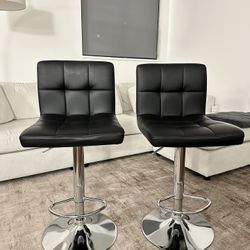 Set of 2 Black Bar Stools - Cushioned and Adjustable