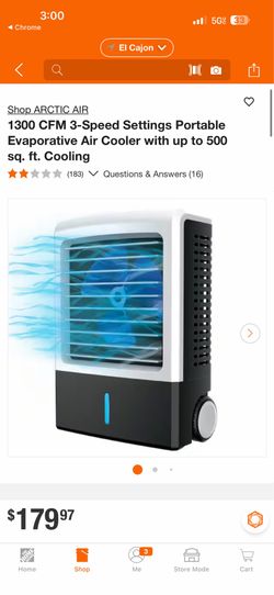 Shop ARCTIC AIR 1300 CFM 3-Speed Settings Portable Evaporative Air Cooler with up to 500 sq. ft. Cooling