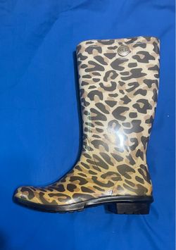 UGG Leopard-Print Tall Gloss Rain Boots - Black & Tan