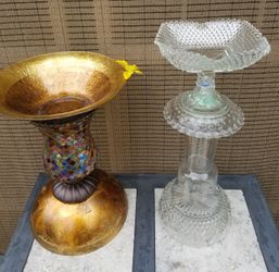 Bird bath feeder yard art glass crystal party lite birdbath