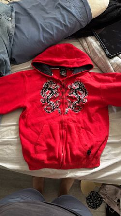 VINTAGE Y2K-era red top heavy zip up hoodie