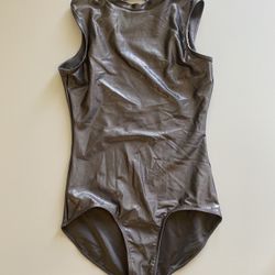 Halloween Shiny Metallic Silver Bodysuit For Halloween Costume