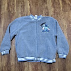 Disney Girls Size 14 Large Stitch Blue Full Zip Fuzzy Fleece Sweater Jacket Ohan