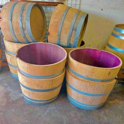 Barrel halves for plants or decoration at $35 each