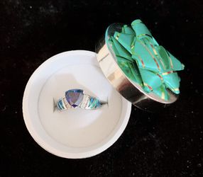 Beautiful Blue Quartz Opal and Cz Sterling Silver Ring
