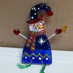 Vintage Glass Snowman Dangling Ornament 