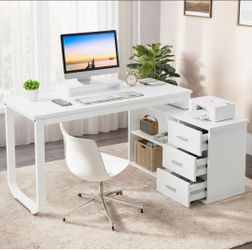 55" White L Shaped Desk with Drawers and Shelves
Reversible Corner Desk with Monitor Stand, Home Office Desk with Drawers for Work Writing Study
New o