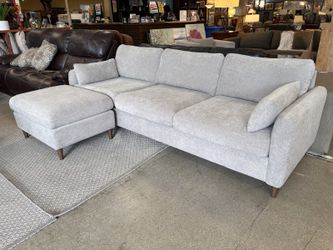 MCM Style Light Grey Track Arm 3-Seat Sofa w/ Movable Lounger