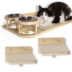 Cat Wall Shelves with Food & Water Bowl – Set of 3 