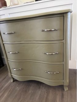 3-drawer sage green dresser