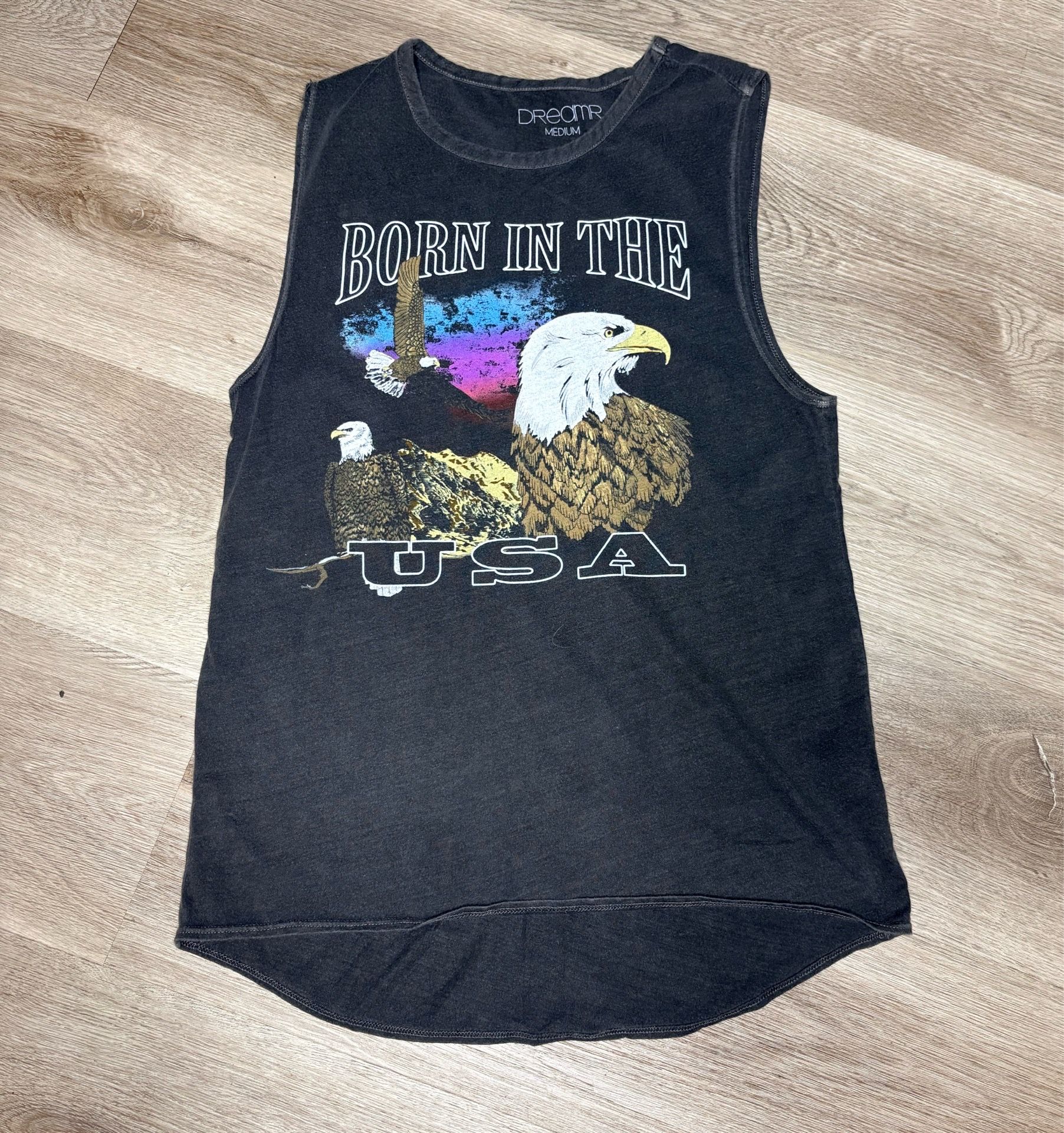 Born in the USA Eagle Graphic Tank Top Medium Vintage Style Sleeveless Shi
