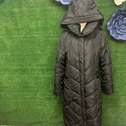 Steve Madden Long Black Hooded Puffer Coat Size Medium