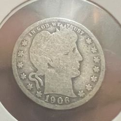 1906 O Barber Quarter Dollar 