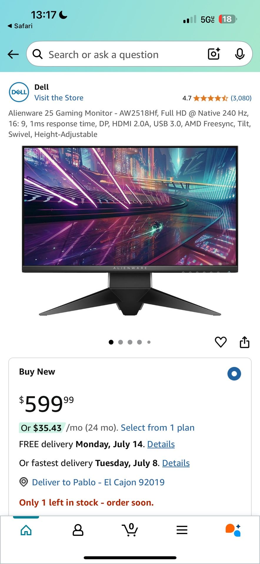 Alienware 240hz Gaming Monitor