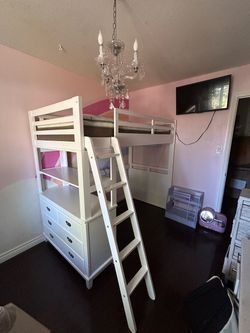 Bob's Furniture Chadwick Twin White Loft Bed with Dresser & Shelves (78"x41.5"x69")