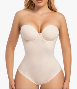 NWT Slimers Strapless Shapewear Seamless Bodysuit - Removable Straps Beige XL