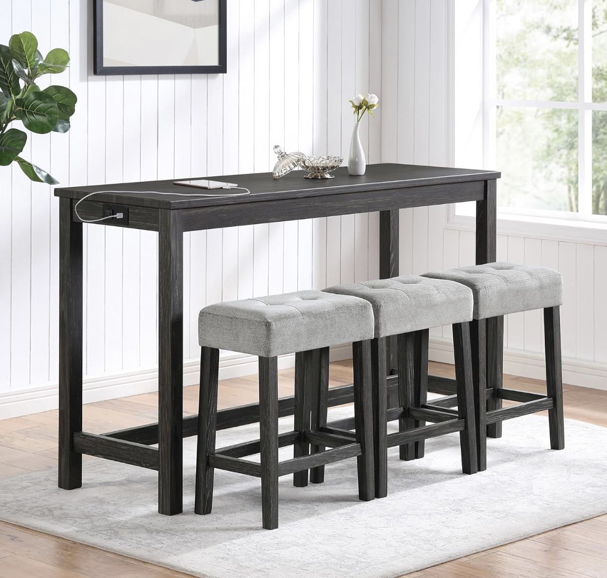Bar Table and Chairs Set, 4pcs Dining Table Set, Industrial Breakfast Table Set