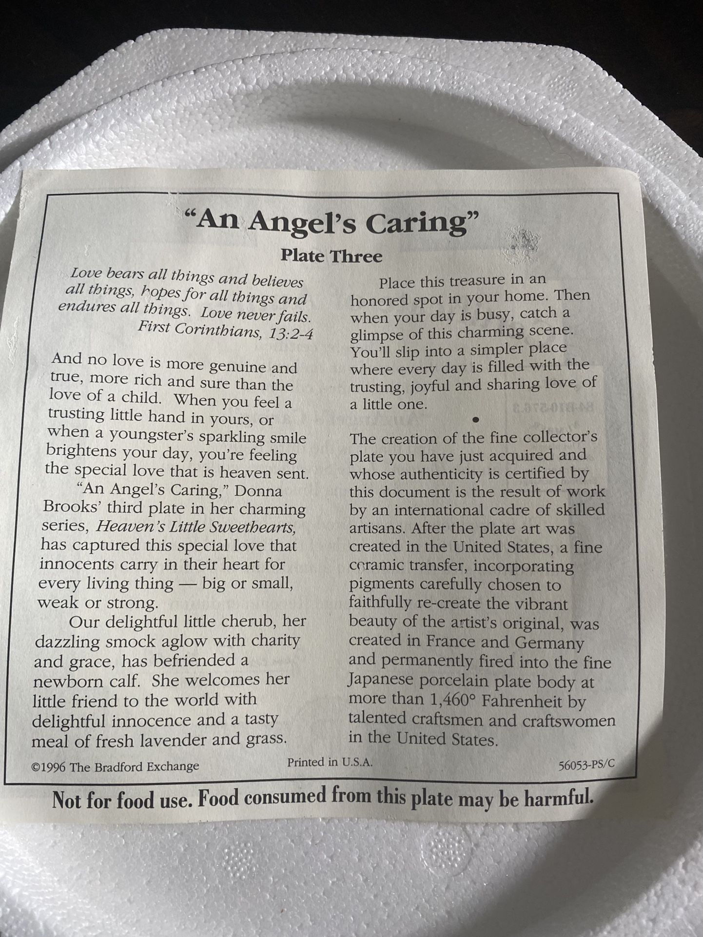 Bradford Exchange " An Angel's Caring" 8" Collector Plate