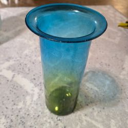 Green & Blue Vase 14in H, 5in W, Lip 7in W